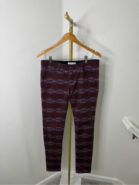 See By Chloe Ikat Print Skinny Jeans Burgandy Purple Stretched Pants Size 28